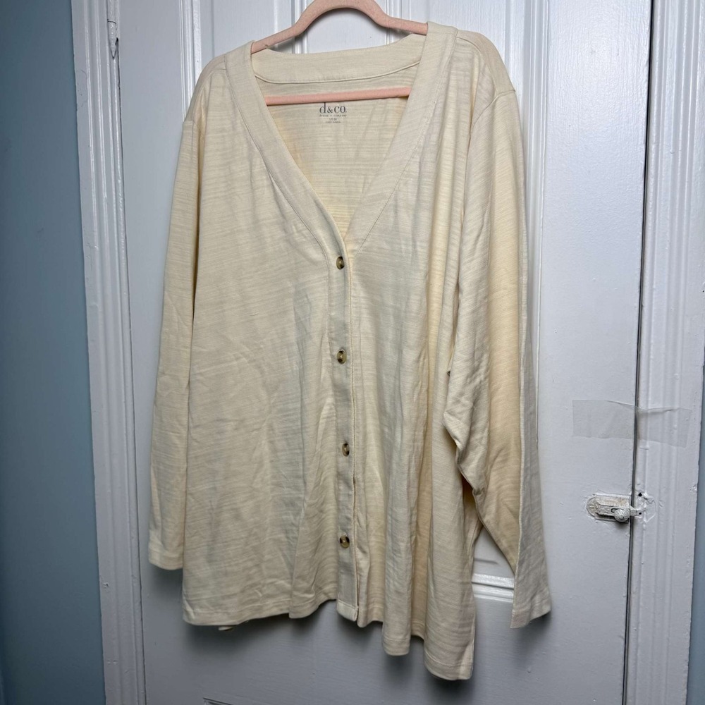 Denim & Co. Textured Cotton Long Sleeve Button Front Cardigan Cream 5X NWOT